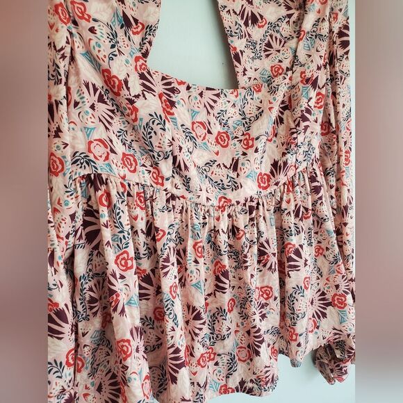 Free People Floral Long Sleeve Polyester Women's Top Key Hole Back Size XS - Picture 8 of 16